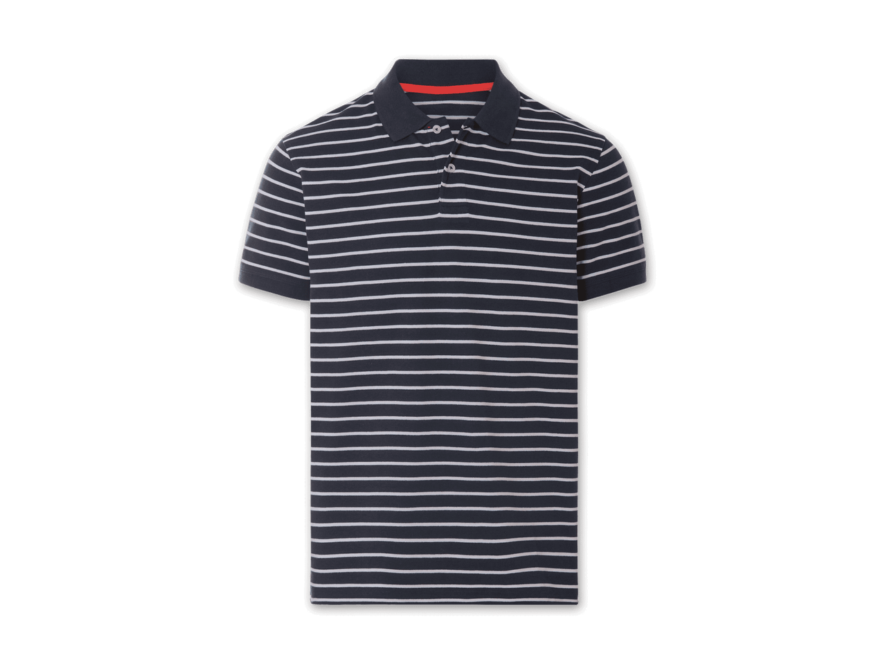 Grau-weiß gestreiftes Poloshirt.