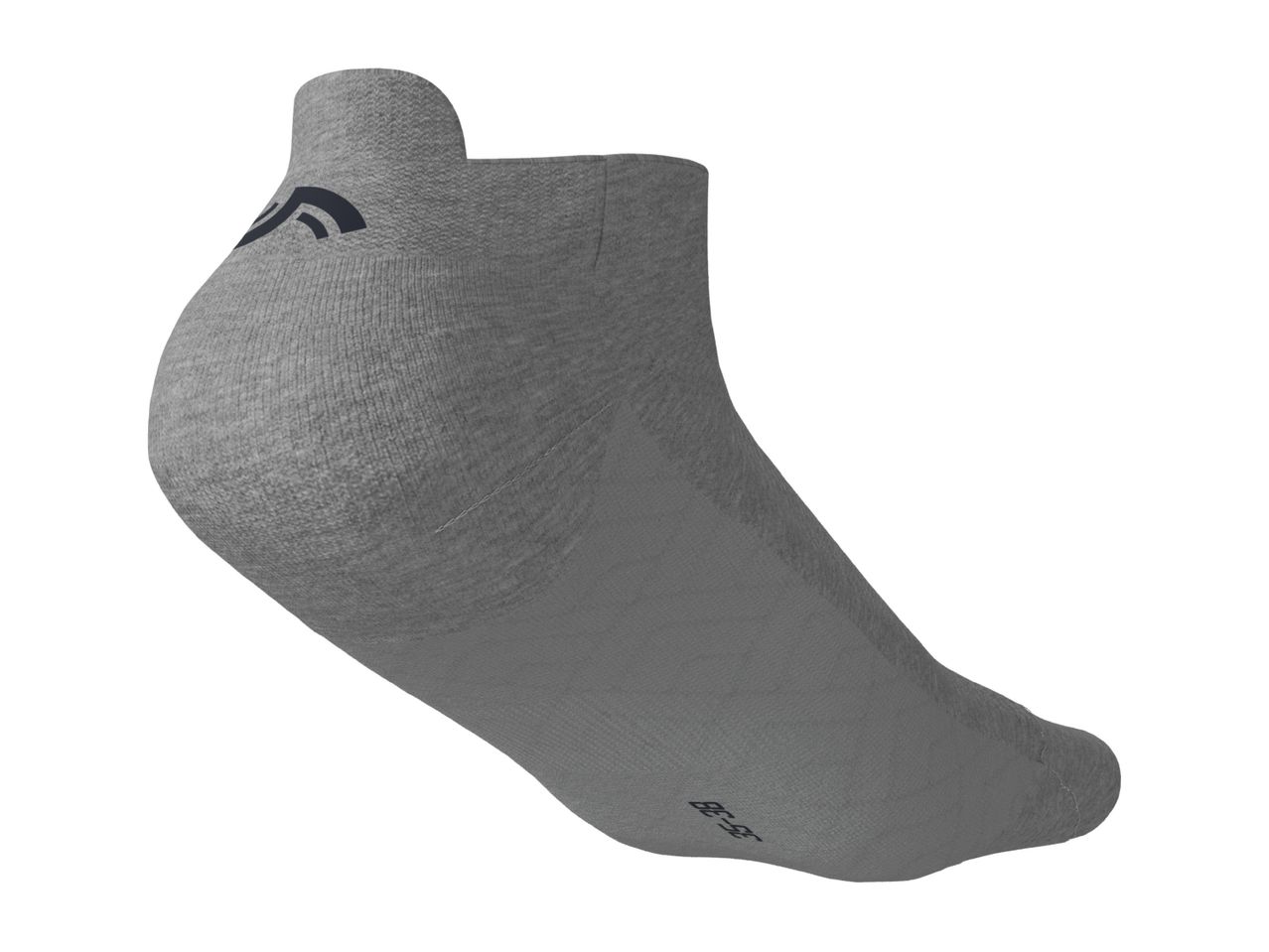 Grey ankle sock with a black logo and size marking 35-38 on the sole.