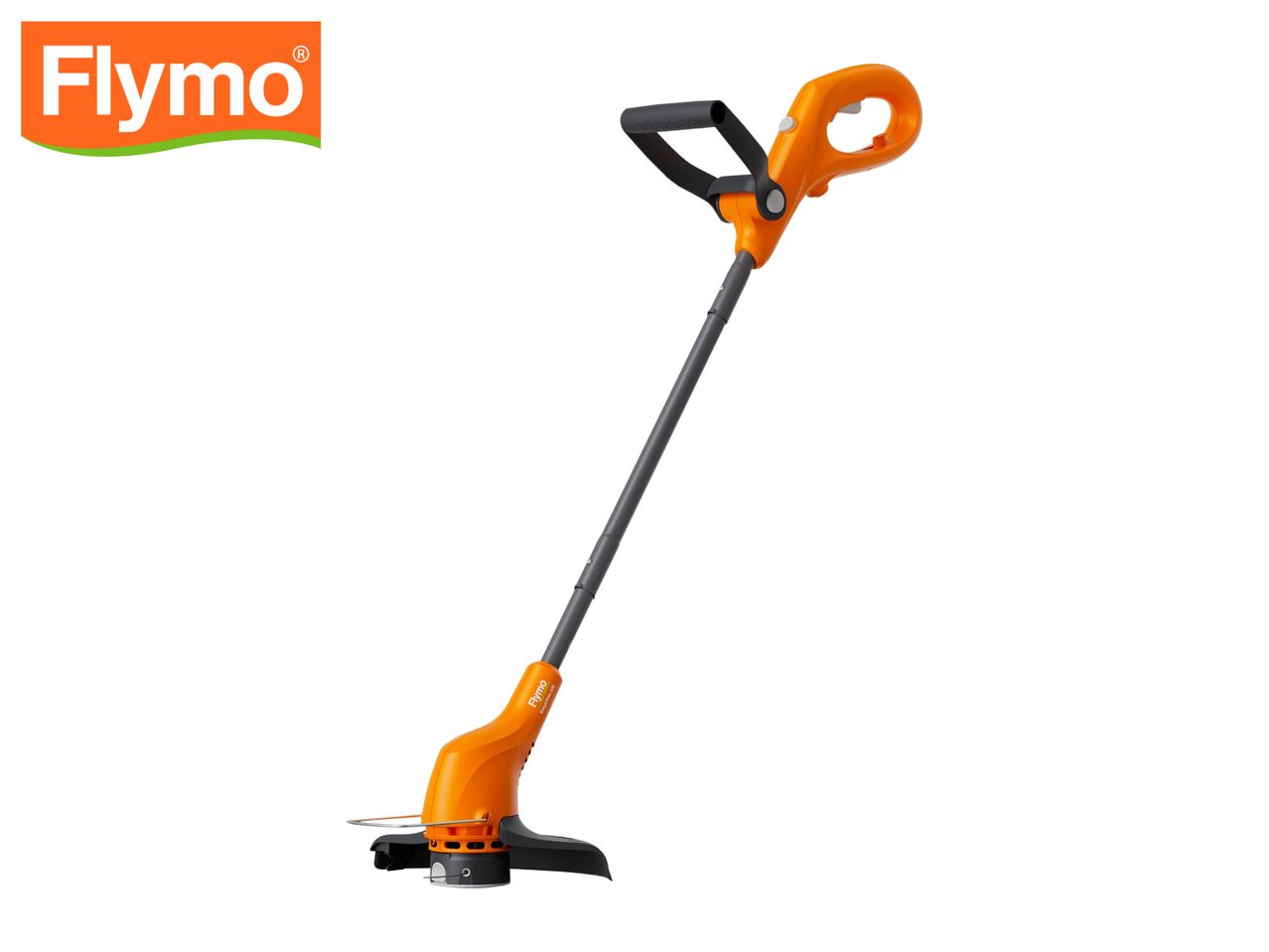 Orange and grey electric grass trimmer with a black handle and a white logo.