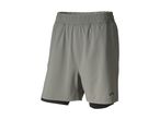 Grey men's athletic shorts with a black inner layer and an elastic waistband.