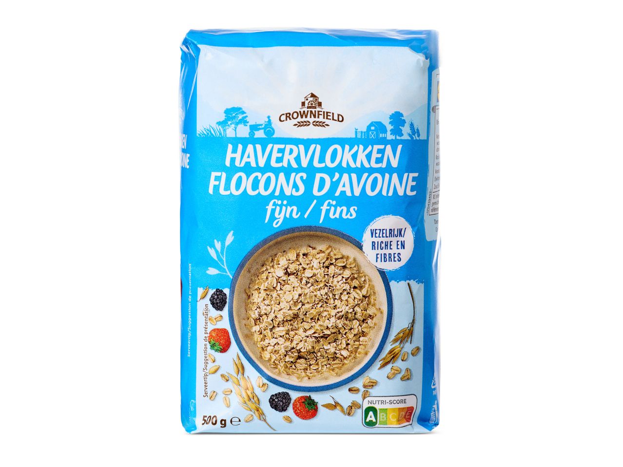 Crownfield fijne havervlokken: 500g verpakking.
