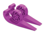 Zwei violette, 3D-gedruckte Türstopper mit Spiralmuster.