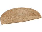 Semicircular jute rug with a braided texture in a natural color.