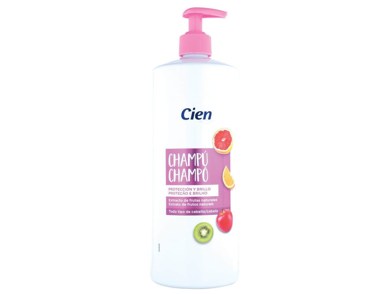 Shampoo Cien com extrato de frutas naturais: proteção e brilho para todos os tipos de cabelo.