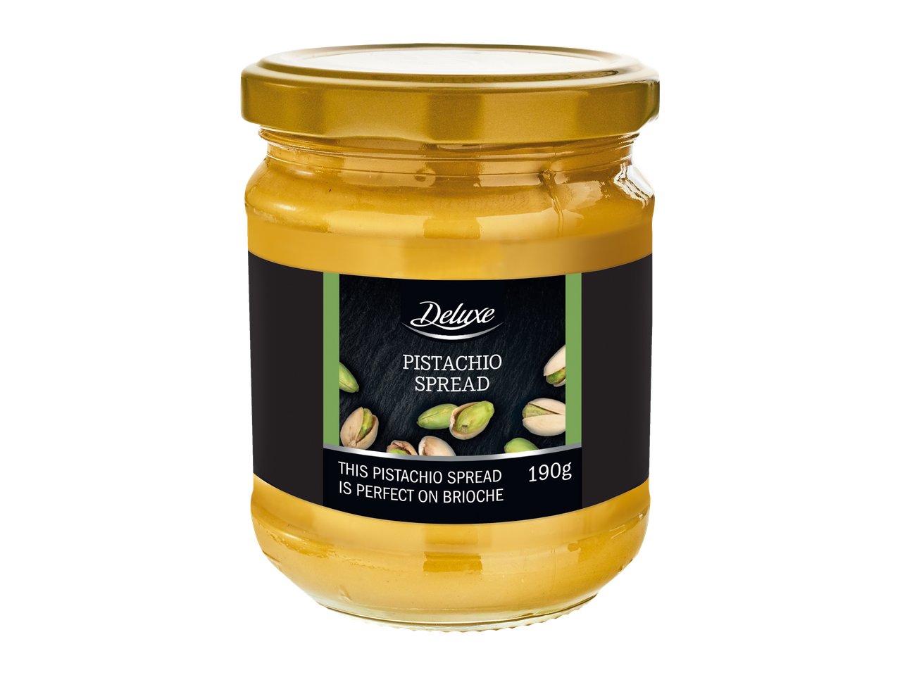 Pasta de pistache Deluxe em pote, 190g, perfeita para brioche.