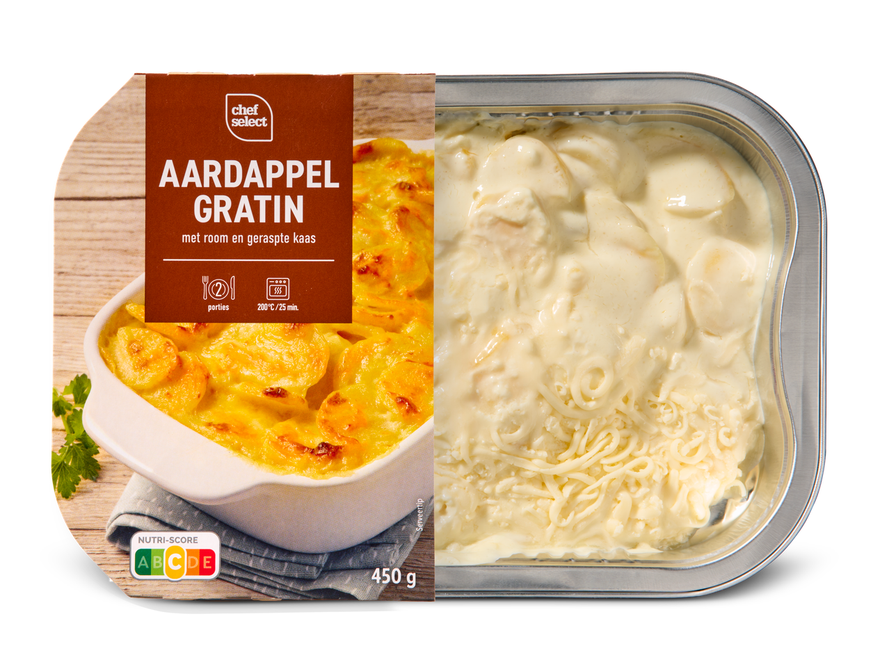 Chef Select aardappelgratin met room en kaas.