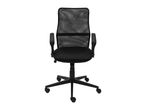 Black mesh office chair with armrests and wheels