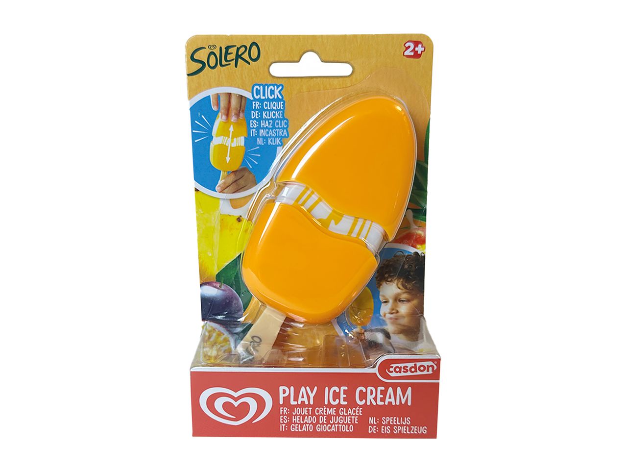 Toy ice cream in orange packaging with text 'Play Ice Cream' and age rating 2+.