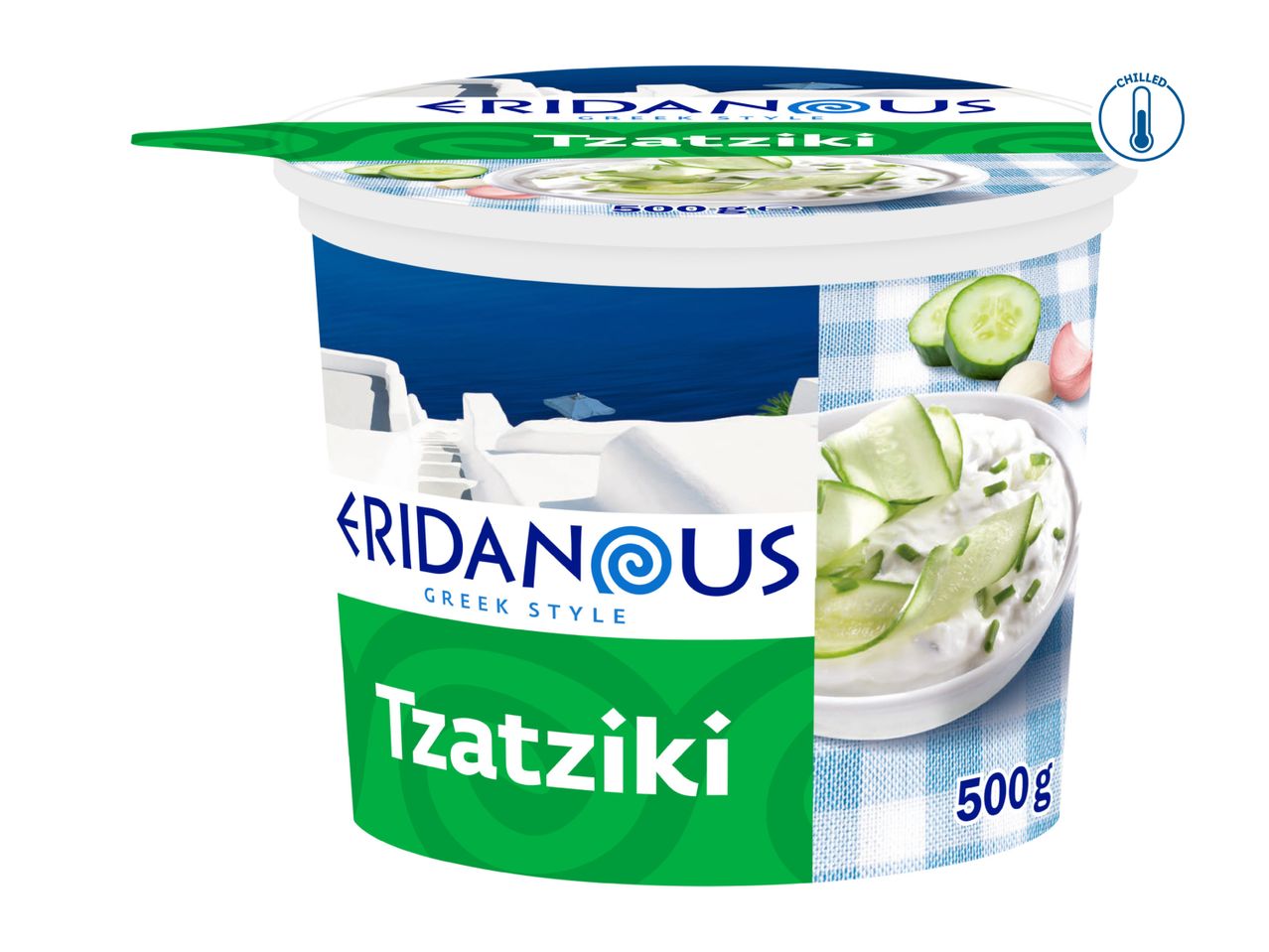 Eridanous Greek Style Tzatziki, 500g tub with cucumber and garlic