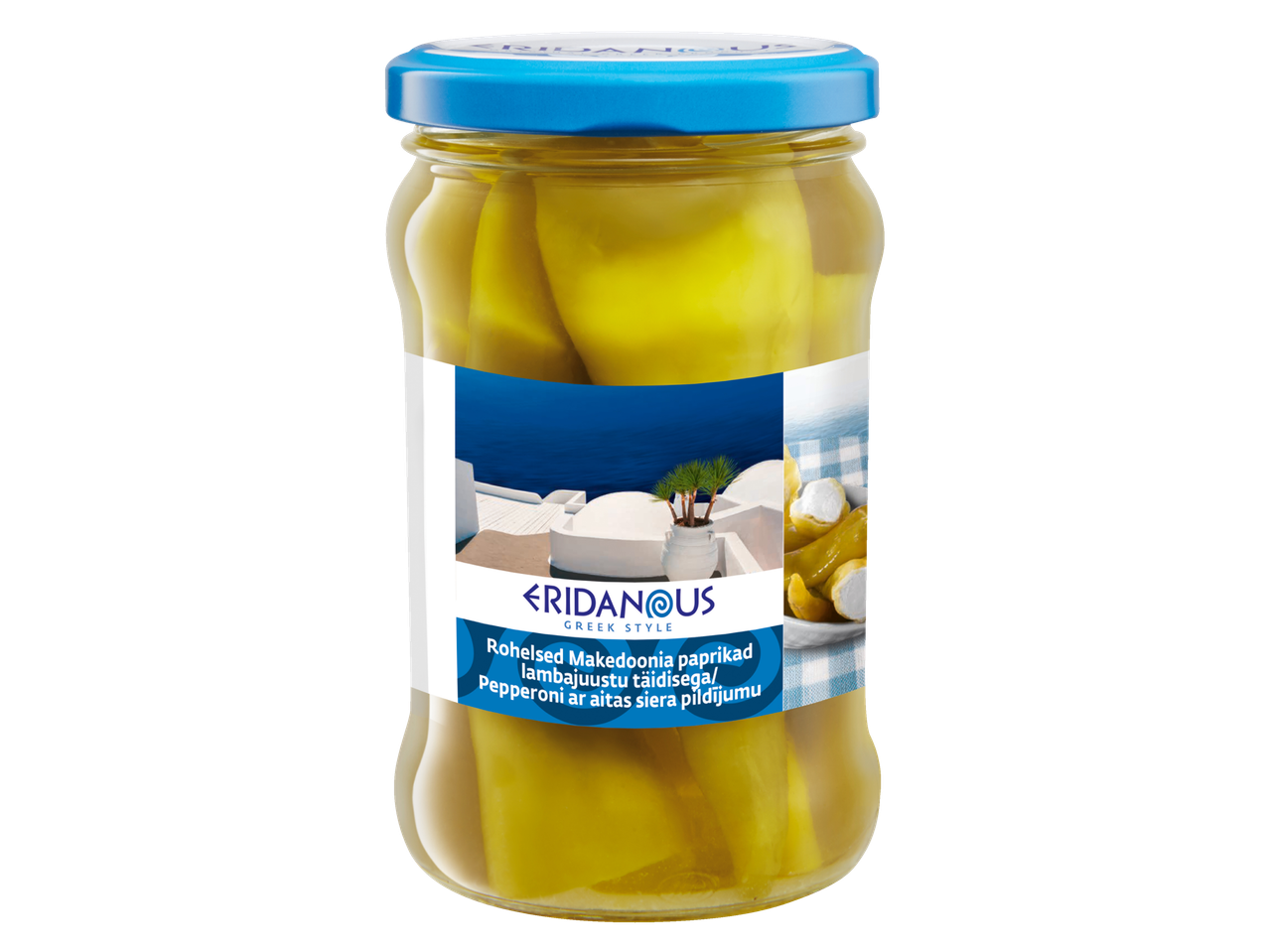 Eridanous grieķu stila marinēti paprikas burkā.