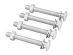 Four silver carriage bolts with nuts and washers, arranged diagonally.