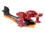 Toy seaplane in black and orange with red engines and 'WATER BOMBER' text.