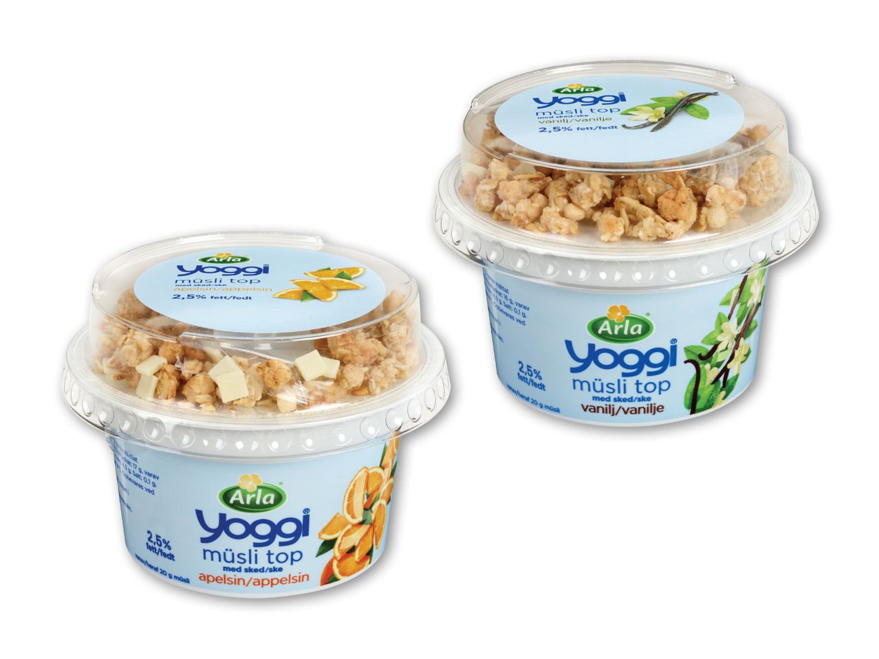 To bægre Yoplait yoghurt med müsli.