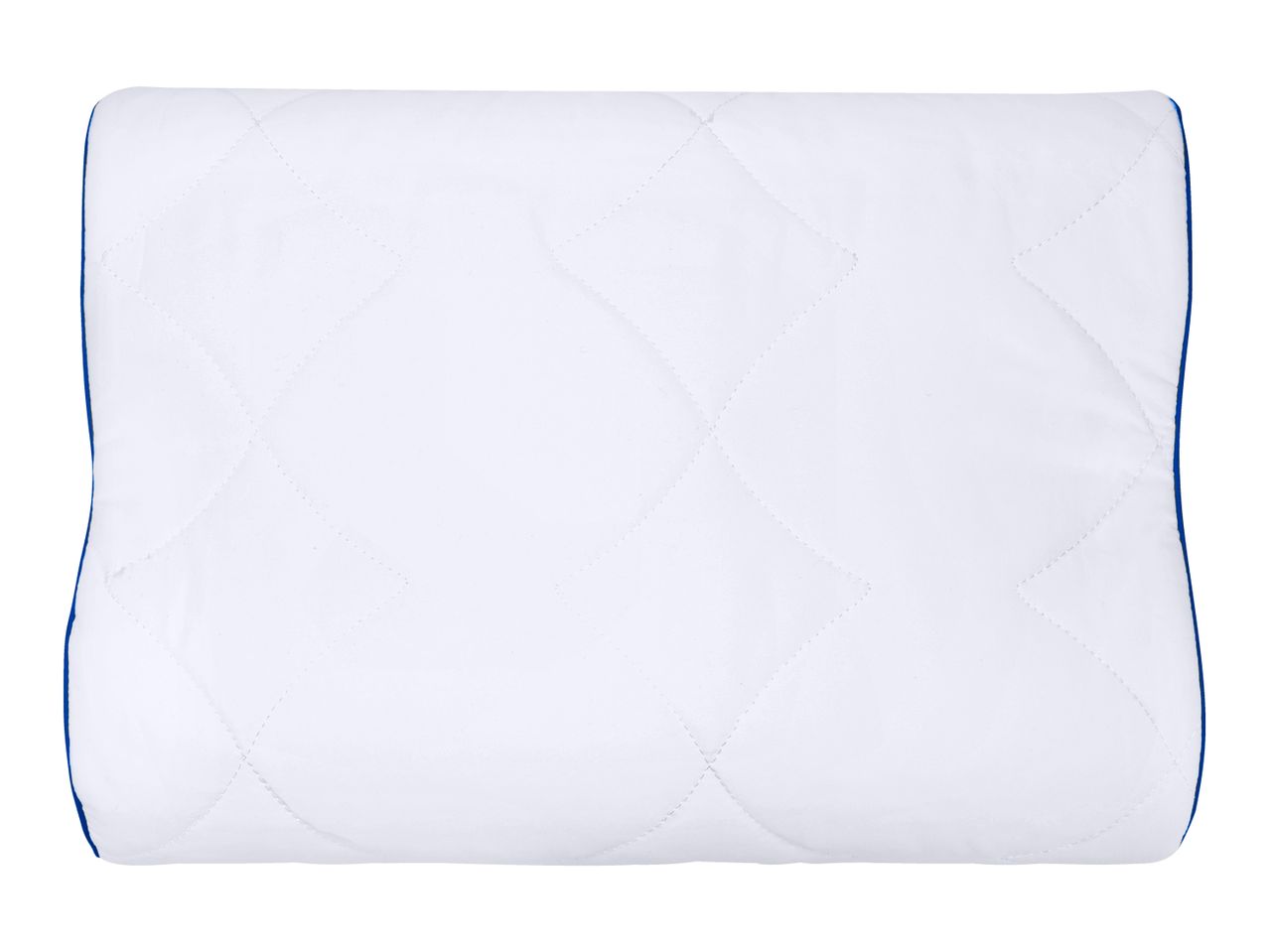 White quilted pillow with blue piping