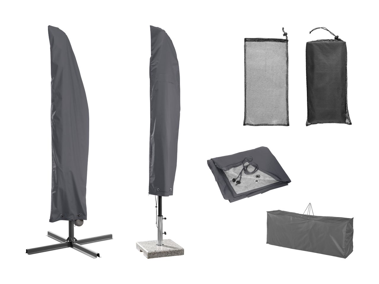 Sonnenschirm-Schutzhüllen-Set: verschiedene Größen und Stile.