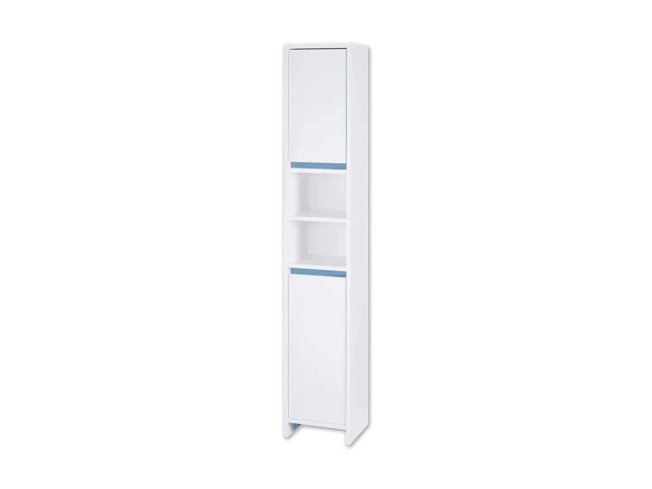 Hochschrank mit Glaseinlegeböden für Badezimmer oder Küche.