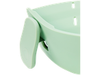 Cozedor de ovos de silicone verde-menta com tampa.