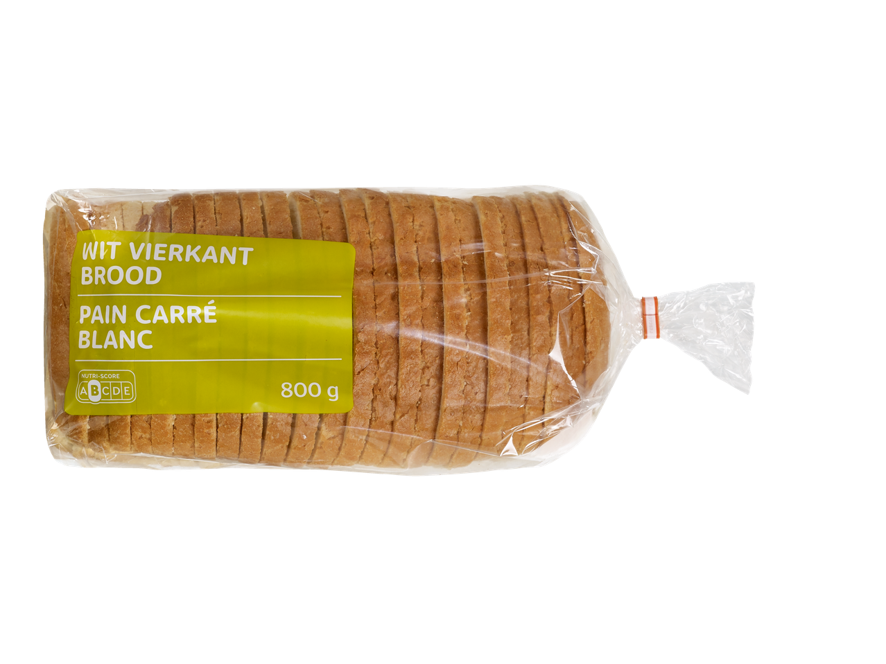 Pain de mie blanc tranché emballé avec une étiquette verte