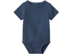Body LUPILU din muselină albastră pentru bebeluși, cu mânecă scurtă.