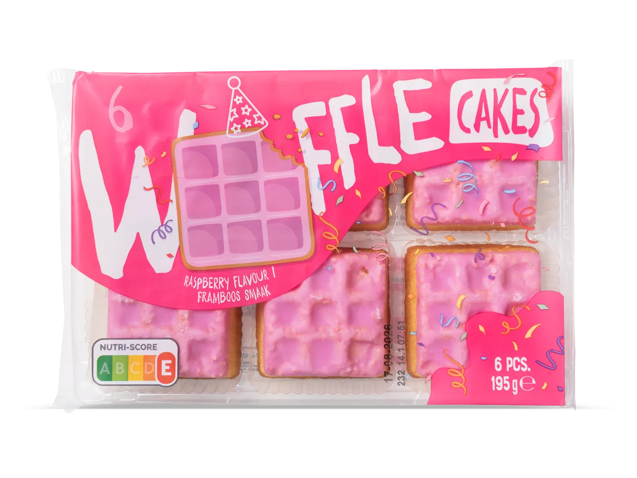Roze wafeltaartjes met frambozensmaak, Nutri-Score E, 6 stuks, 195g.
