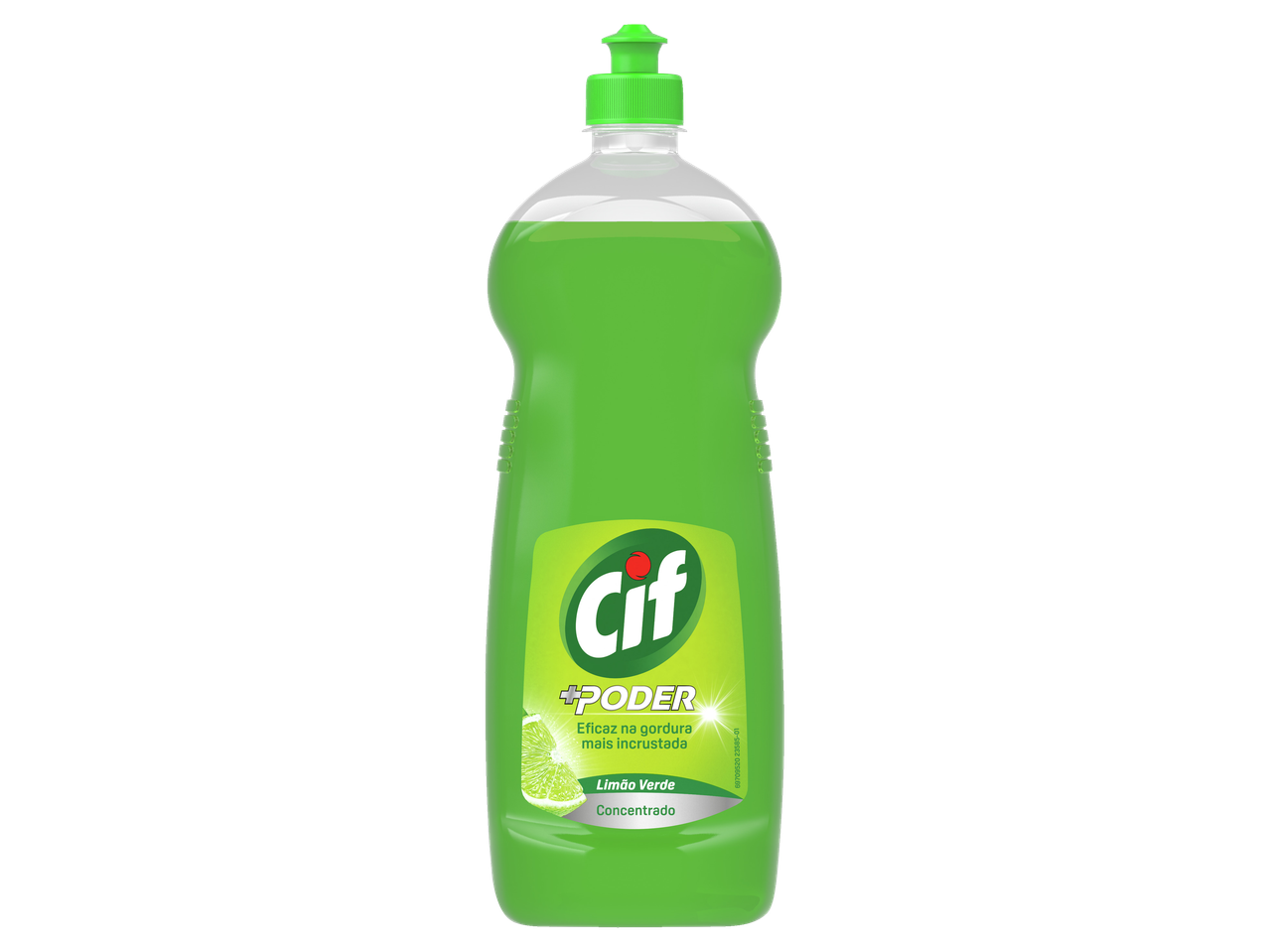 Detergente Cif Power Gel em garrafa verde com imagem de limão.