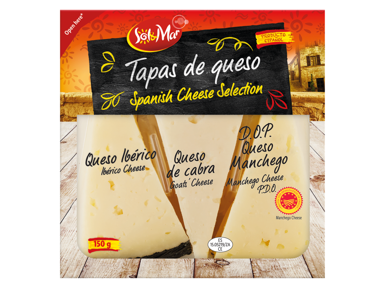 Selectie Spaanse kazen Sol&Mar: Ibérico, geitenkaas en Manchego (BOB).