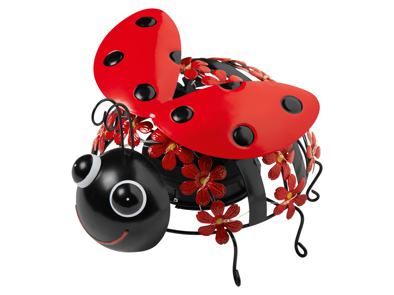 Decorațiune solară LED buburuză cu flori roșii