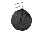 Black drawstring bag with a cord lock, isolated on a white background
