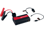 Ultimate Speed: arrancador de bateria preto e vermelho com cabos e adaptadores.