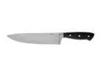 Ein großes Kochmesser mit schwarzem Griff.