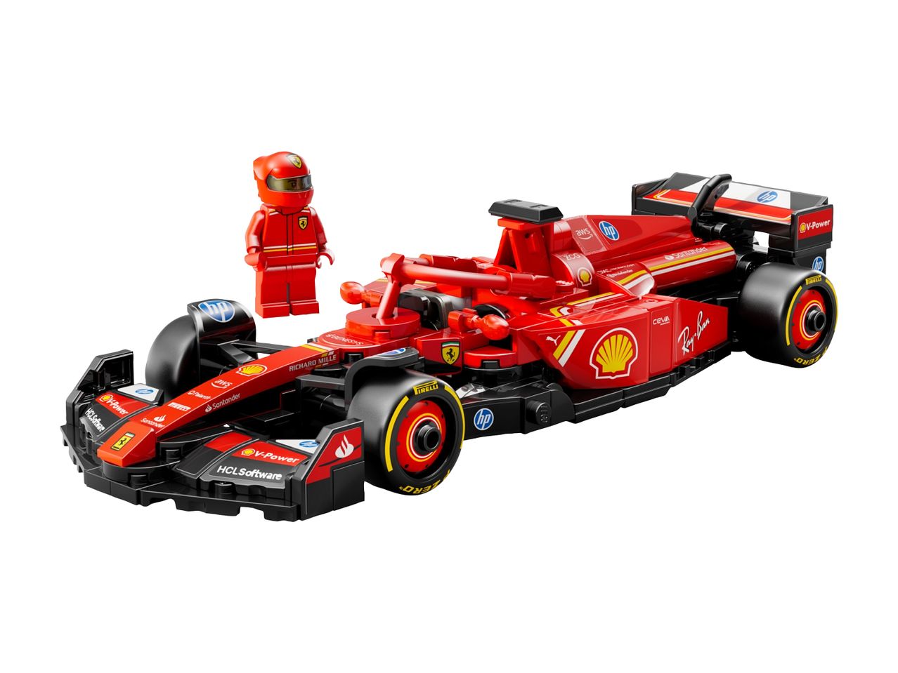 LEGO Ferrari Formula 1 race car with minifigure.