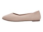 A single beige knitted ballet flat shoe with a flat brown sole, viewed from the side.