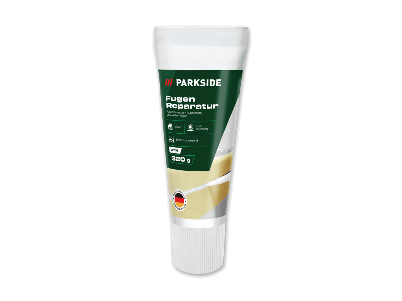 Eine Tube Parkside Fugen Reparaturmasse für weiße Fugen, 320g.