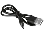 Fekete USB-C-ről USB-A-ra töltőkábel, összekötve.
