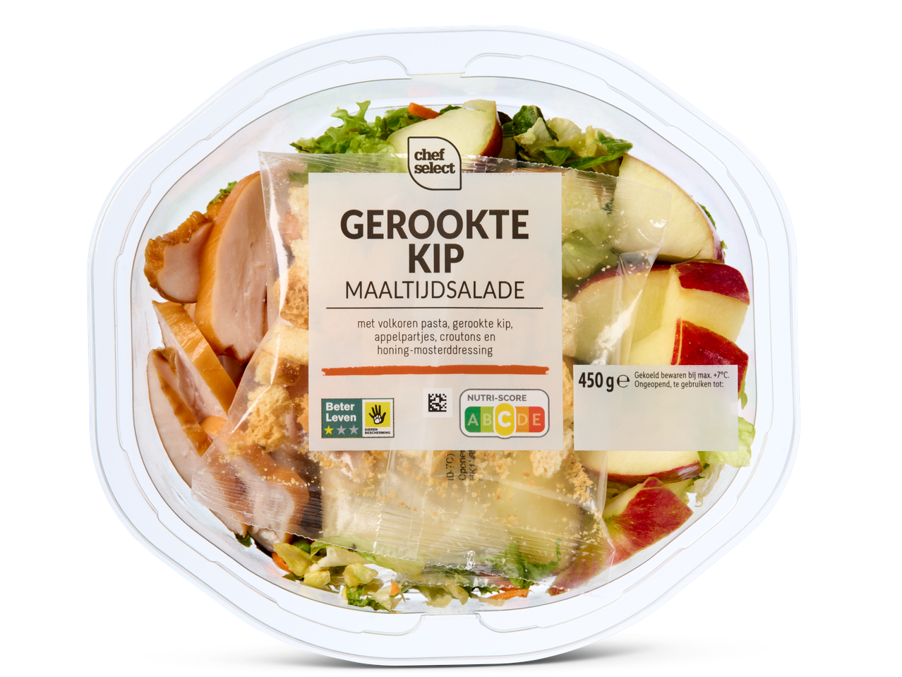 Chef Select salade met gerookte kip, appels en croutons.
