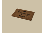 Capacho marrom com texto preto 'MY happy PLACE'.