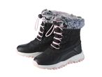 Black and pink children's snow boots with faux fur trim
