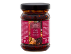 Glazen pot VitAsia Crunchy Chilli in Oil, met rood etiket en productdetails.