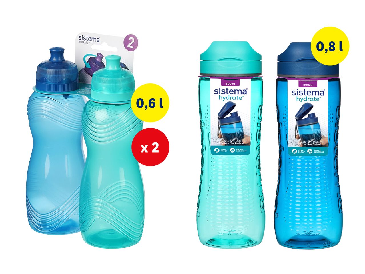 Sistema hydrate vandens buteliukai: du 0,6 l ir du 0,8 l.