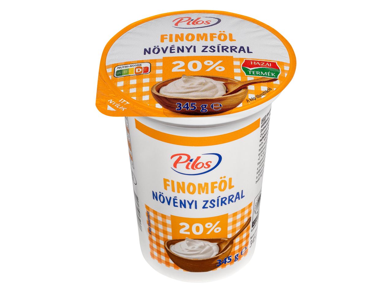 Pilos Finomföl növényi zsírral 20%, 345g-os joghurtpohár.