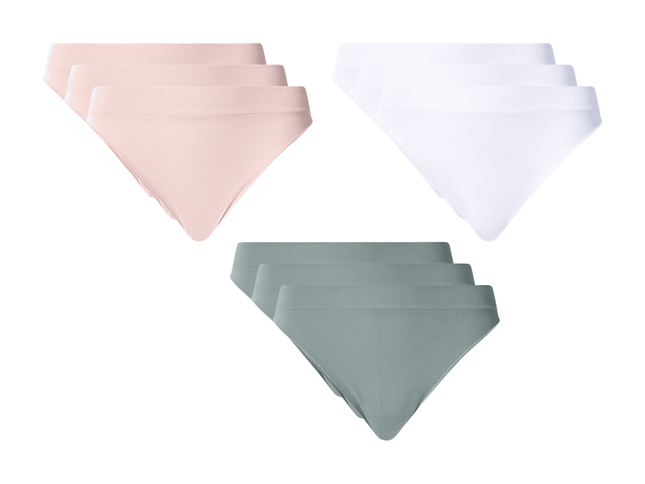Lot de trois culottes unies en rose pâle, blanc et vert d'eau.