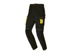 Black work trousers with yellow accents and reflective strips