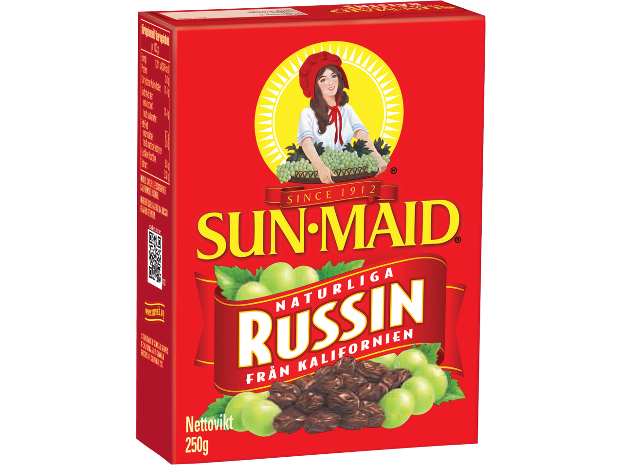 Röd förpackning med naturliga russin från Kalifornien, 250g.