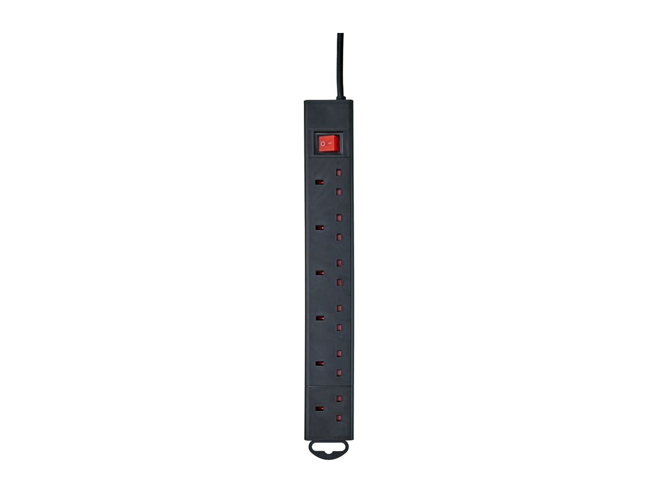Black 6-way extension lead with a red power switch