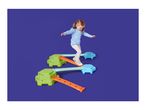 A young girl balancing on a colorful indoor obstacle course.