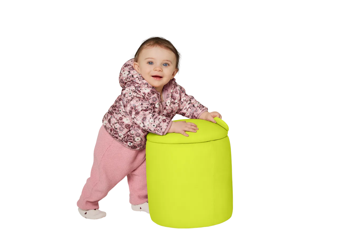 Mosolygó baba rózsaszín LUPILU könnyű kabátban.