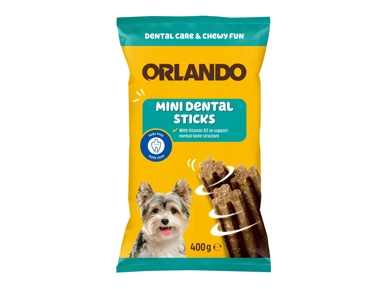 Orlando Mini Dental Sticks kutya rágcsálnivaló, 400g, fogápoláshoz és rágcsáláshoz.