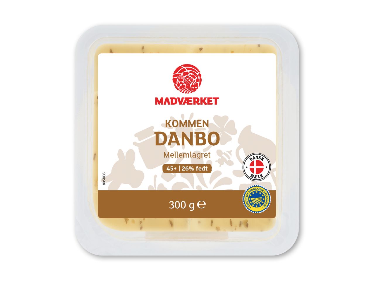 Danbo ost med kommen, mellemlagret, 45+ fedt, 300g