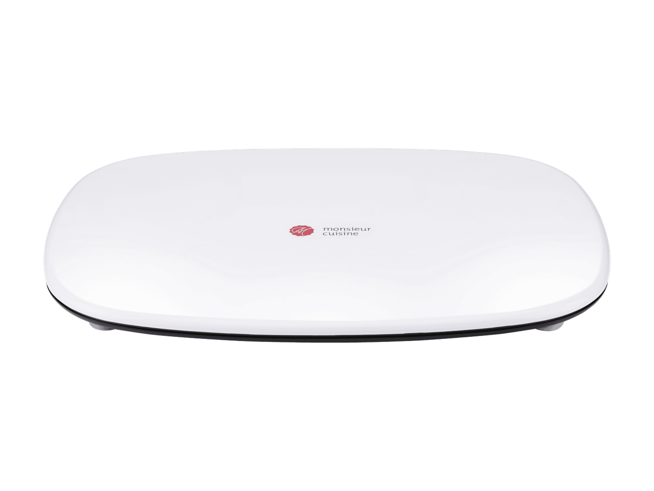 Couvercle blanc pour robot de cuisine avec logo rouge au centre.