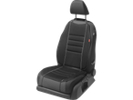 ULTIMATE SPEED® Car Seat Cushion in black with white stitching, on a car seat.